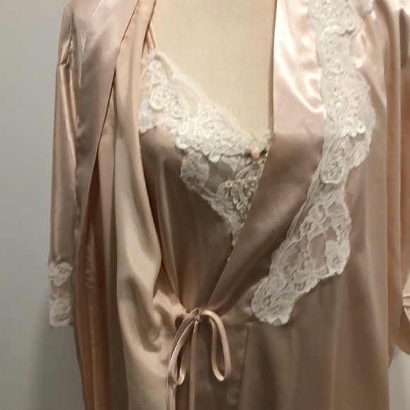California  Dynasty vintage nude bridal lingerie full slip and robe with lace M - Picture 6 of 16